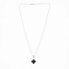 COLLAR DIJE TREBOL ESMALTE NEGRO. PLATA 0.925 en internet