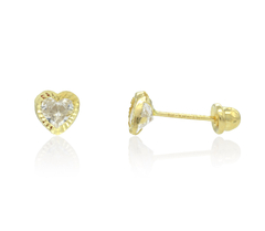 Broqueles Corazón Diamantado Bisel. Oro 10k - tienda en línea