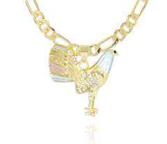 Collar Dije Gallo Diamantado Más Cadena Fígaro 6.5mm. Oro Laminado 18k