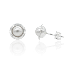 Broqueles Tipo Español 9mm Con Perla. Plata .925