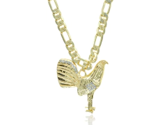 Collar Gallo Con Zirconia Mas Cadena Fígaro 3X1. Oro Laminado 18k