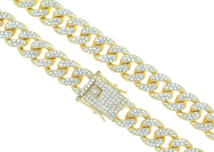 Cadena Barbada Iced Out Con Zirconias 13mm. Oro Laminado 18k - comprar en línea