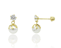 Broqueles Zirconia Con Perla 5mm Colgante. Oro 10K - comprar en línea