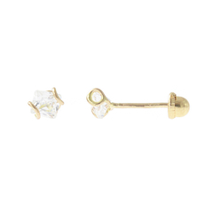 Broqueles Zirconia Forma De Cubo Con Marco. Oro 10K