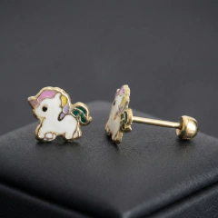 BROQUELES UNICORNIO BABY. ORO LAMINADO 18K - CATÁLOGO BLANCO