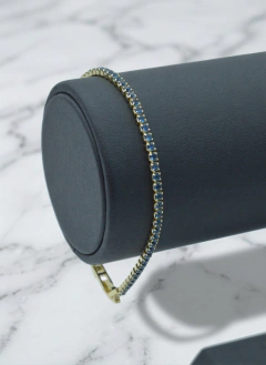 Pulsera Tenis Zirconias Azules. 2mm. Oro Laminado 18k en internet