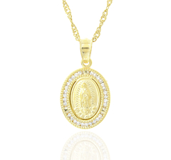 Collar Medalla Virgen Guadalupe Con Zirconias Mas Cadena. Oro Laminado 18k