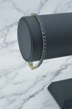 Pulsera Tenis Zirconia Azules. 3mm. Oro Laminado 18k en internet