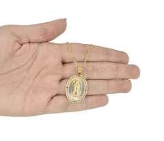 Imagen de Collar Virgen Ovalada 3 Oros Con Zirconias. Chapa De Oro 14K