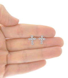 Broqueles Cruz Mini Con Zirconias. Plata Ley .925 - comprar en línea