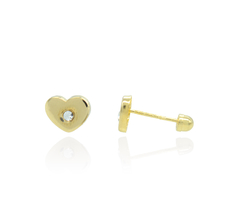 Broqueles Corazón Liso Con Zirconia. Oro 10k