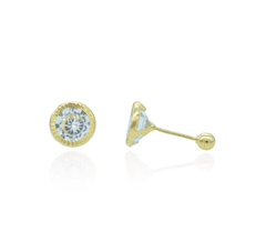Broqueles Zirconia Bisel Diamantado 6.5mm. Oro 10k