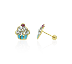Broqueles Muffin Cupcake Esmaltados Con Zirconias. Oro 10k - comprar en línea