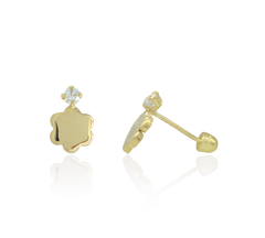 Broqueles Flor Espejo Con Zirconia. Oro 10k - comprar en línea