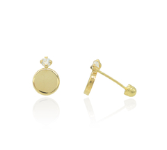 Broqueles Espejo Con Zirconia. Oro 10k