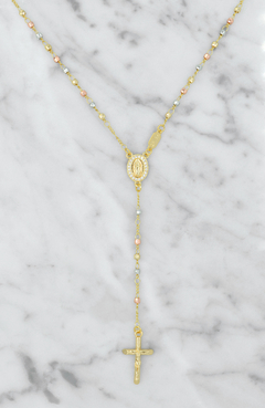 Rosario Tricolor Virgen Guadalupe Zirconia Bola Disco 3mm. Oro Laminado 18k en internet