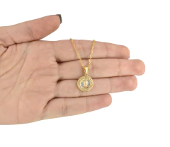 Collar Virgen Redonda 3 Oros Con Zirconias. Chapa De Oro 14K - comprar en línea