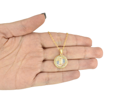 Collar Virgen Redonda 3 Oros Con Zirconias. Chapa De Oro 14K - tienda en línea