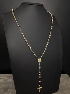 Rosario TRES TONOS Virgen Guadalupe con Zirconias. Bola Facetada 6mm - comprar en línea