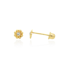 Broqueles Flor Pequeña Con Zirconia. Oro 10k