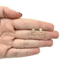 Broqueles Tulipán Con Zirconias. Oro 10k - comprar en línea