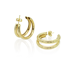 Arracadas Medio Aro Dobles. Oro Laminado 18k