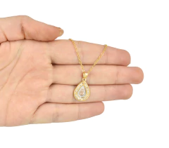 Collar Virgen De Guadalupe Gota 3 Oros Con Zirconias. Chapa De Oro 14k - tienda en línea