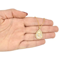 Imagen de Collar Divino Rostro De Jesús Gota 3 Oros Con Zirconias. Chapa De Oro 14k