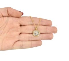 Collar San Benito Redondo 3 Oros Con Zirconias. Chapa De Oro 14k - tienda en línea