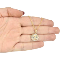 Collar Virgen Rostro Flor Redonda 3 Oros Con Zirconias. Chapa De Oro 14k - tienda en línea