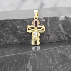 DIJE CRUZ, CRISTO MINI TRES TONOS. ORO LAMINADO 18K en internet