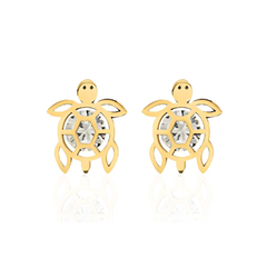 Broqueles Tortuga 3D Mediana Zirconia. Oro 10k