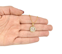 Dije Virgen De Guadalupe Redonda Bitono Zirconias. Sin Cadena. Chapa De Oro 14k - CATÁLOGO BLANCO
