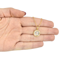 Dije Sagrado Corazón De Jesús Redonda 3 Oros Zirconias. Sin Cadena. Chapa De Oro 14k - CATÁLOGO BLANCO