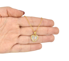 Dije San Judas Tadeo Corazón 3 Oros Con Zirconias. Sin Cadena. Chapa De Oro 14k - CATÁLOGO BLANCO