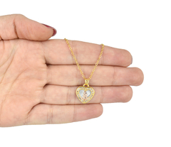 Dije Sagrado Corazón De Jesús Corazón 3 Oros Con Zirconias. Sin Cadena. Chapa De Oro 14k - CATÁLOGO BLANCO