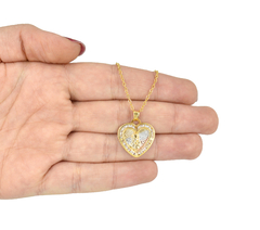 Dije Sagrado Corazón De Jesús Corazón 3 Oros Con Zirconias. Sin Cadena. Chapa De Oro 14k - tienda en línea