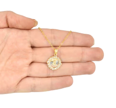 Collar Sagrado Corazón De Jesús Flor Redonda 3 Oros Con Zirconias. Chapa De Oro 14k en internet
