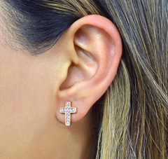 BROQUELES CRUZ CON ZIRCONIAS. ORO LAMINADO 18K - comprar en línea