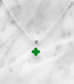 COLLAR DIJE TRÉBOL ESMALTE VERDE. PLATA 0.925 - tienda en línea
