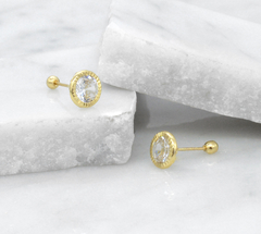 Broqueles Zirconia Bisel Diamantado 6.5mm. Oro 10k - tienda en línea