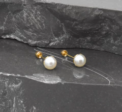 Broqueles Perla Cultivada Base Flor 5mm. Oro 10K en internet