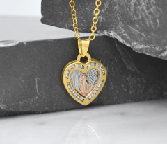 Collar San Judas Tadeo Corazón 3 Oros Con Zirconias. Chapa De Oro 14k - tienda en línea