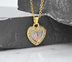 Dije San Judas Tadeo Corazón 3 Oros Con Zirconias. Sin Cadena. Chapa De Oro 14k - comprar en línea
