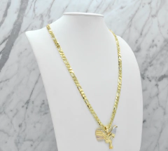 Collar Dije Gallo Diamantado Más Cadena Fígaro 6.5mm. Oro Laminado 18k - CATÁLOGO BLANCO