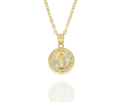 Collar Virgen Redonda 3 Oros Con Zirconias. Chapa De Oro 14K