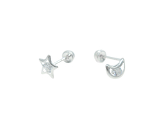 Broqueles Luna Y Estrella Con Zirconia. Plata Ley .925 - comprar en línea