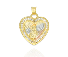 Dije Sagrado Corazón De Jesús Corazón 3 Oros Con Zirconias. Sin Cadena. Chapa De Oro 14k