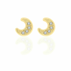 BROQUELES LUNA CON ZIRCONIAS. ORO 10K