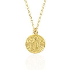 Collar Dije San Benito Pequeño. Chapa De Oro 22K